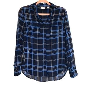 New York and Co Sheer Long Sleeve Button Up